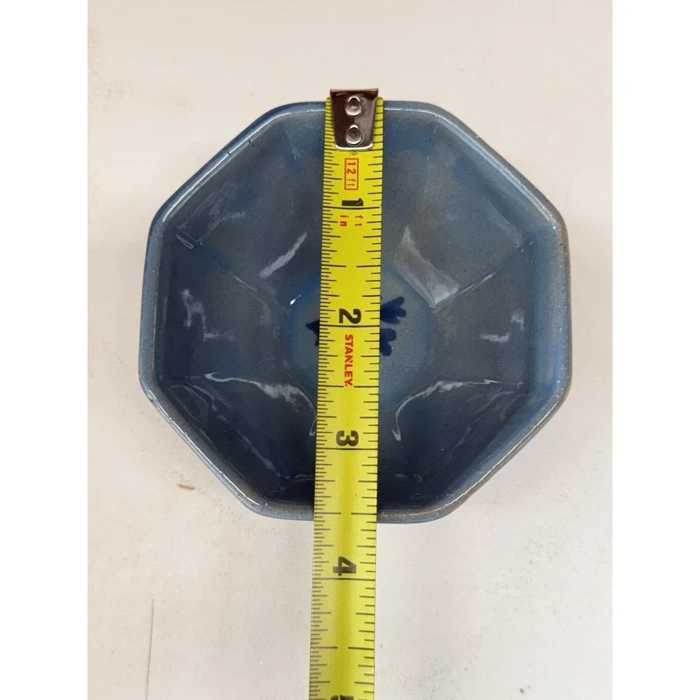 Vintage Blue Art Pottery Nesting Measuring Bowls Stoneware MCM Kitchen Set Of 4